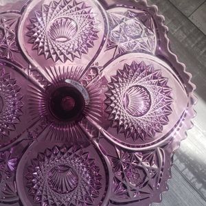 Send Offers! Antique Tiffin Homestead Amethyst Uranium Carnival Glass Cake Stand